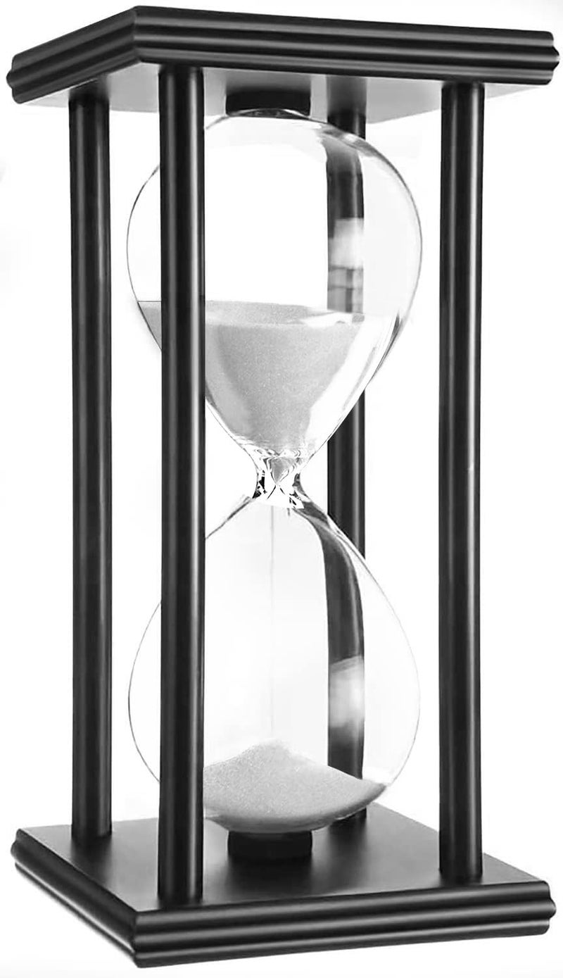 Tanmalan Hourglass 60 Minutes 8 inch Sand timers Tanmalan (White Sand,Black Frame,60Â±6Minutes,8x4x4inch) - Image 1